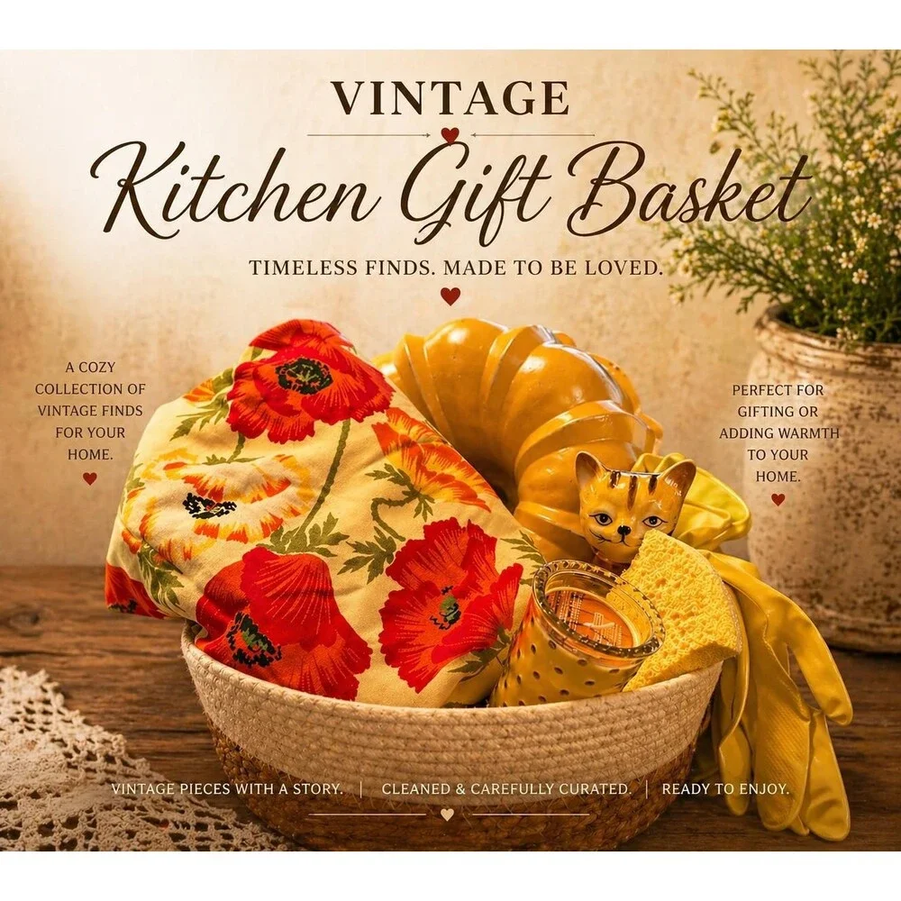 The Golden Kitchen Basket – Curated Vintage Cottagecore Housewarming Gift